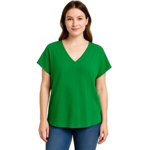 Felicite V-Neck Top Size 1 XS NWT Green Dolman Sleeve Short Sleeve